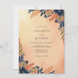 Terracotta Navy Foliage Dusty Eucalyptus Wedding Invitation