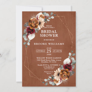 Terracotta Navy  Greenery Geometric Bridal Shower  Invitation