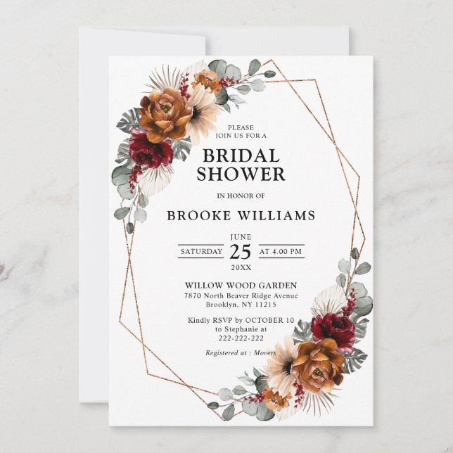 Terracotta Navy  Greenery Geometric Bridal Shower  Invitation (Front)