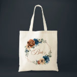 Terracotta Navy Greenery Geometric Wedding Bride Tote Bag<br><div class="desc">Elegant Navy blue,  Terracotta ,  Orange earthy floral theme wedding bride tote  bag featuring elegant bouquet of Navy blue,  Terracotta colour roses peonies  and green eucalyptus leaves. Please contact me for any help in customisation or if you need any other product with this design.</div>