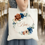 Terracotta Navy Greenery Geometric Wedding Bride Tote Bag<br><div class="desc">Elegant Navy blue,  Terracotta ,  Orange earthy floral theme wedding bride tote  bag featuring elegant bouquet of Navy blue,  Terracotta colour roses peonies  and green eucalyptus leaves. Please contact me for any help in customisation or if you need any other product with this design.</div>
