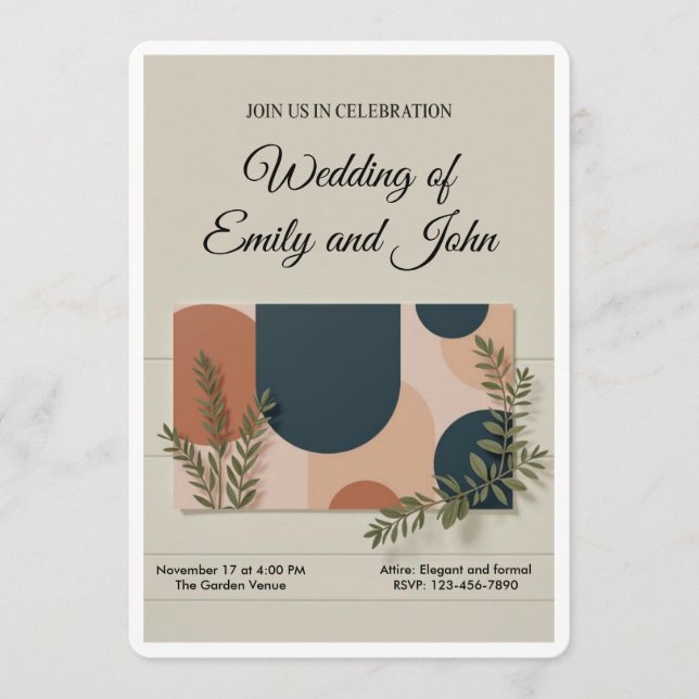 Terracotta Navy Greenery Wedding Invitation (Front)