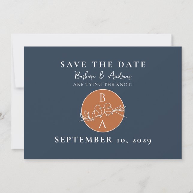 Terracotta Navy Monogram Wedding Save The Date (Front)