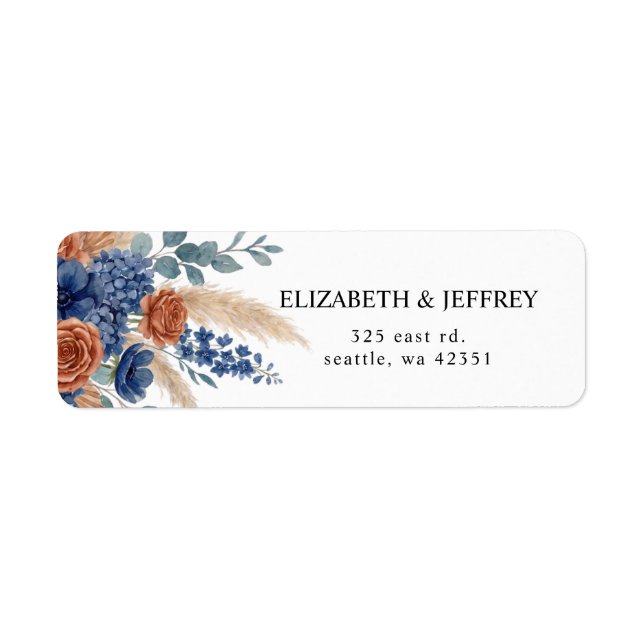 Terracotta Navy Pampas Greenery Modern Wedding (Front)