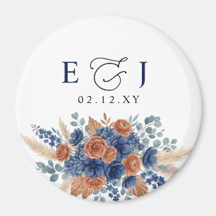 Terracotta Navy Pampas Greenery Modern Wedding Magnet
