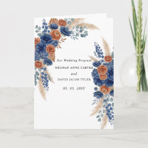 Terracotta Navy Pampas Greenery Modern Wedding Programme