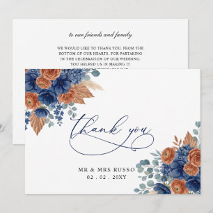 Terracotta Navy Pampas Greenery Modern Wedding Thank You Card