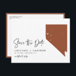 Terracotta Nevada State Map QR Code Save the Date Announcement Postcard<br><div class="desc">Celebrate your love with a unique twist by announcing your wedding in style with this QR Code Save the Date Postcard, featuring the Nevada state map. The design showcases the Silver State with a sleek, modern map outline. The QR code allows your guests to easily access all your wedding details,...</div>