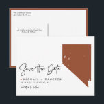 Terracotta Nevada State Map QR Code Save the Date Announcement Postcard<br><div class="desc">Celebrate your love with a unique twist by announcing your wedding in style with this QR Code Save the Date Postcard, featuring the Nevada state map. The design showcases the Silver State with a sleek, modern map outline. The QR code allows your guests to easily access all your wedding details,...</div>