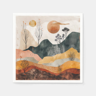 Terracotta Ochre Twin Sun Mid Century Mountain Art Napkin