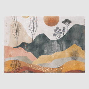 Terracotta Ochre Twin Sun Mid Century Mountain Art Tissue Paper