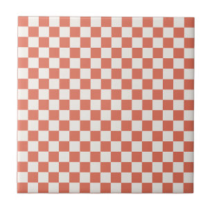 Terracotta & Off-White Small Square Box Pattern Tile