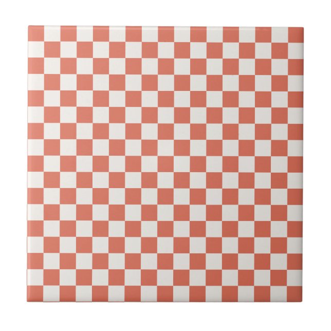 Terracotta & Off-White Small Square Box Pattern Tile (Front)