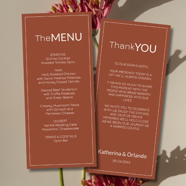 Terracotta Old Money Wedding Menu Thank You Note (Creator Uploaded)