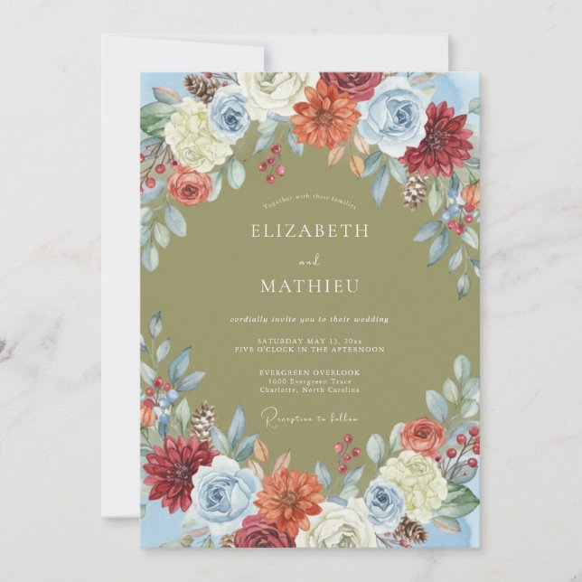 Terracotta Olive Blossom Wedding Invitation (Front)