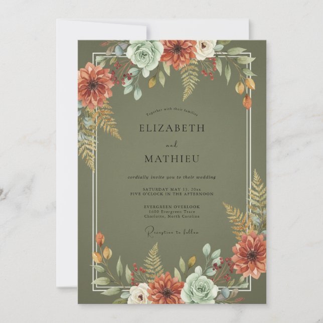 Terracotta Olive Fern Wedding Invitation (Front)