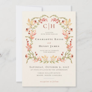 Terracotta Olive Green Autumn Wildflower Wedding Invitation