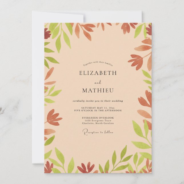 Terracotta Olive Leafy Wedding Invitation (Front)