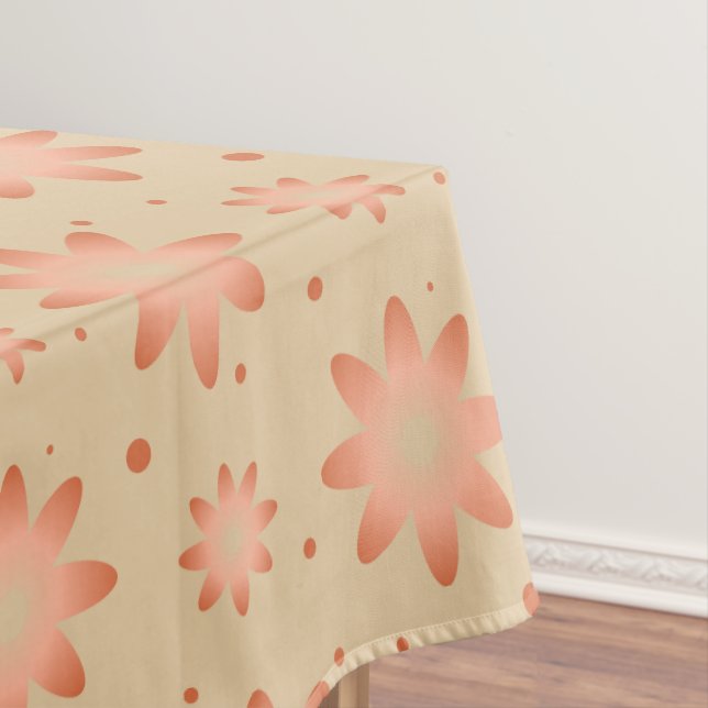 Terracotta orange and sand beige delicate daisy tablecloth (In Situ)