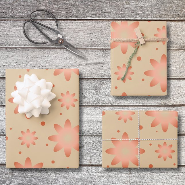 Terracotta orange and sand beige delicate daisy wrapping paper sheet (Creator Uploaded)