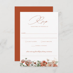 Terracotta Orange Autumn Floral Wedding RSVP