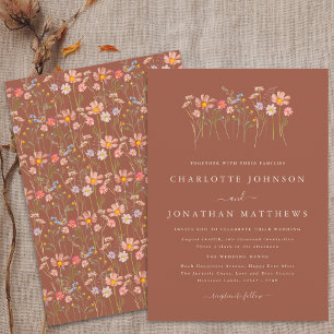 Terracotta Orange Beige Fall Wildflower Wedding Invitation