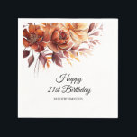 Terracotta Orange Fall Flowers 21st Birthday Napkin<br><div class="desc">Elegant terracotta orange watercolor flowers create a bold floral statement on this fall floral custom birthday napkin.</div>