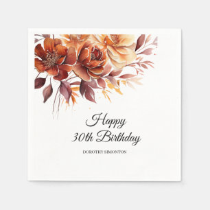 Terracotta Orange Fall Flowers 30th Birthday Napkin