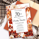 Terracotta Orange Fall Flowers 70th Birthday Invitation<br><div class="desc">Elegant terracotta orange watercolor flowers create a bold floral frame on this fall floral birthday invitation. A simple script gives it a modern vibe.</div>