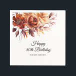 Terracotta Orange Fall Flowers 80th Birthday Napkin<br><div class="desc">Elegant terracotta orange watercolor flowers create a bold floral statement on this fall floral custom birthday napkin.</div>
