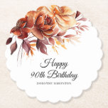 Terracotta Orange Fall Flowers 90th Birthday Paper Coaster<br><div class="desc">Elegant terracotta orange watercolor flowers create a bold floral statement on this fall floral custom birthday coaster.</div>