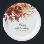 Terracotta Orange Fall Flowers 90th Birthday Paper Plate<br><div class="desc">Elegant terracotta orange watercolor flowers create a bold floral statement on this fall floral custom birthday paper plate.</div>