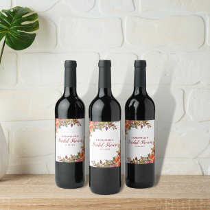 Terracotta Orange Floral Botanical Bridal Shower  Wine Label
