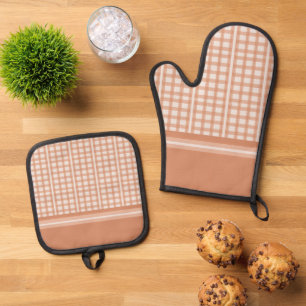 Terracotta Orange Light Tan Oven Mitt & Pot Holder Set