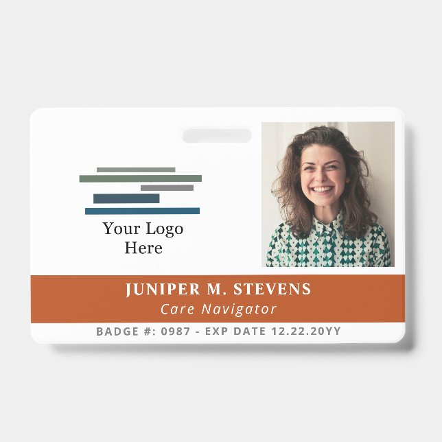 Terracotta Orange Logo & Photo Employee ID Badge (Front)