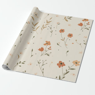 Terracotta Orange Peach Wildflower Feminine Boho Wrapping Paper