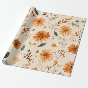 Terracotta Orange Peach Wildflower Feminine Boho Wrapping Paper