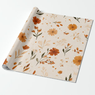 Terracotta Orange Peach Wildflower Feminine Boho Wrapping Paper