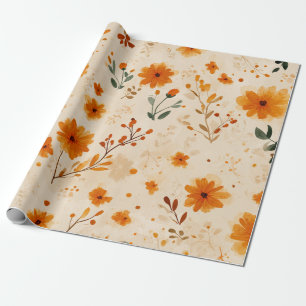 Terracotta Orange Peach Wildflower Feminine Boho Wrapping Paper