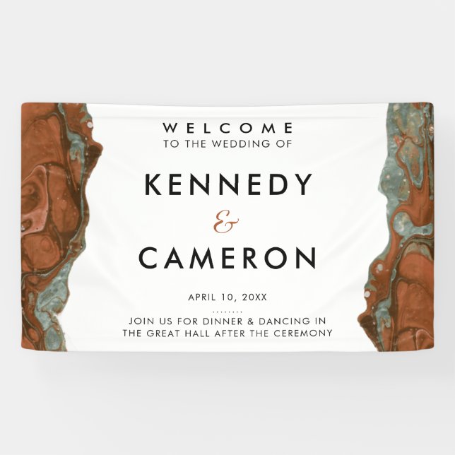Terracotta Orange & Teal Minimalist Marble Welcome Banner (Horizontal)