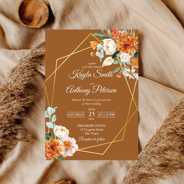 Terracotta orange white roses wedding invite (Terracotta orange white roses wedding invite cards template qr RSVP all in one wedding invites)