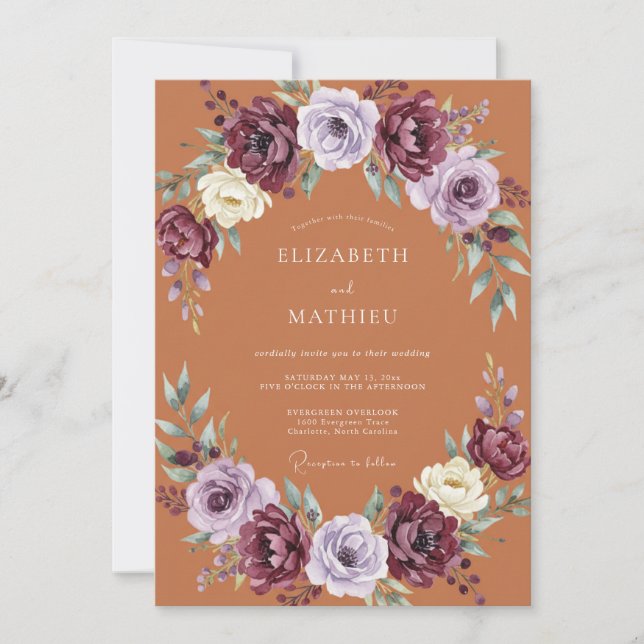 Terracotta Ornate Fall Wedding Invitation (Front)