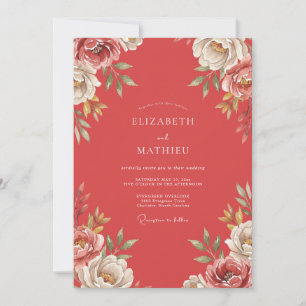 Terracotta Painted Leaf Wedding Invitation