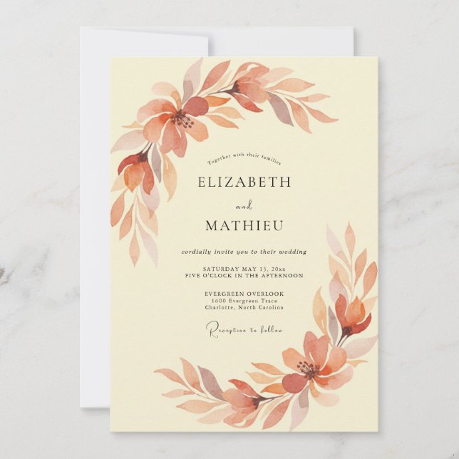 Terracotta Painted Leafy Wedding Invitation (Front)
