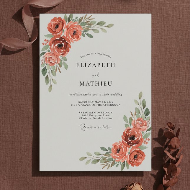 Terracotta Painted Ranunculus Wedding Invitation (Creator Uploaded)