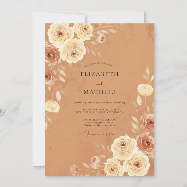 Terracotta Painted Rose Wedding Invitation (Front)