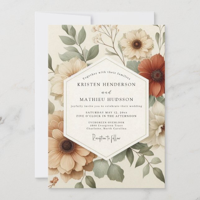 Terracotta Painterly Bloom Wedding Invitation (Front)