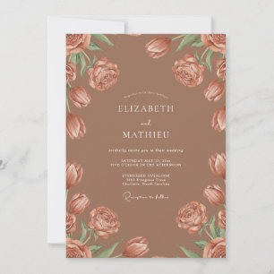 Terracotta Painterly Floral Bloom Wedding Invitation