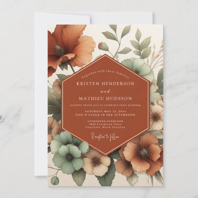 Terracotta Painterly Poppy Wedding Invitation (Front)