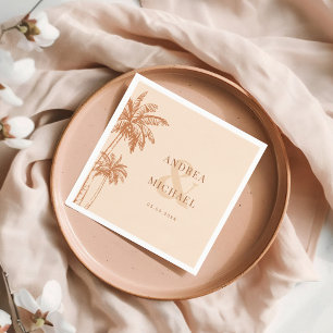 Terracotta Palm Trees & Ampersand Beach Wedding Napkin